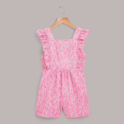 Girl's Pink Meg Frill Cotton Playsuit