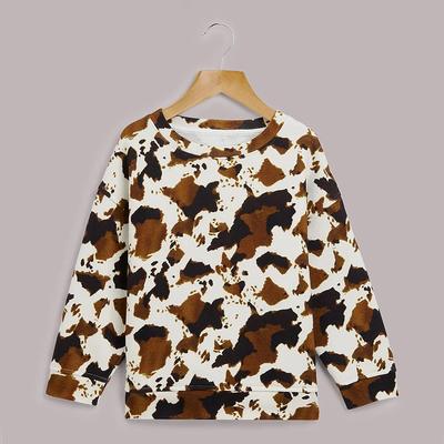 Girl'sBrown Cow Print Cotton Sweatshirt