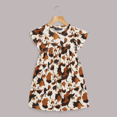 Girl's Brown Animal Print Piper Cotton Dress