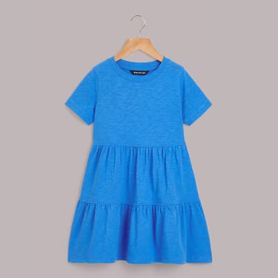 Girl's Blue Tiered Cotton Dress 