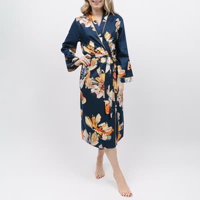 Navy Cosmo Floral Print Dressing Gown
