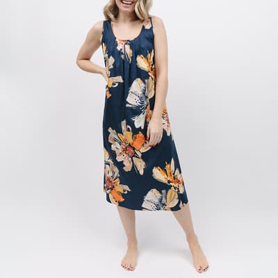 Navy Cosmo Floral Print Nightdress