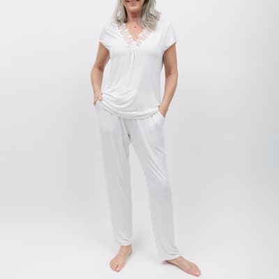 White Evette Lace Detail White Jersey Pyjama Set