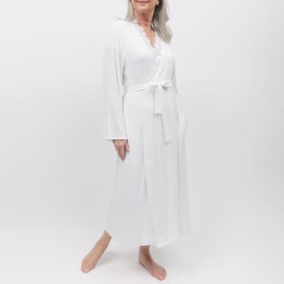 White Evette Lace Detail White Jersey Long Dressing Gown