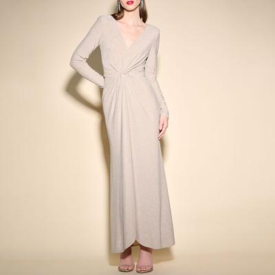 Nude V-Neck Midi Dress