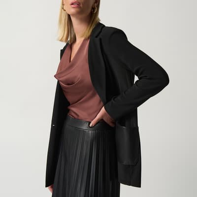 Black Fitted Blazer with Leather Detail