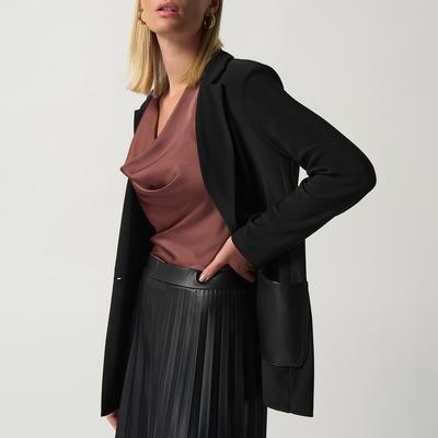 Black Fitted Blazer with Leather Detail