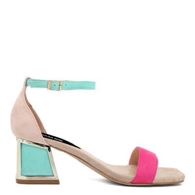 Pink/Blue Ankle Buckle Heeled Sandals