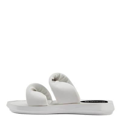 White Leather Double Strap Flat Sandals