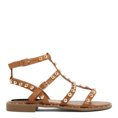 Camel Studded Strappy Flat Sandals