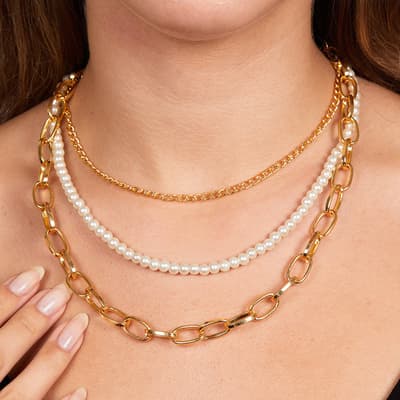 Gold Pearl Layered Necklace