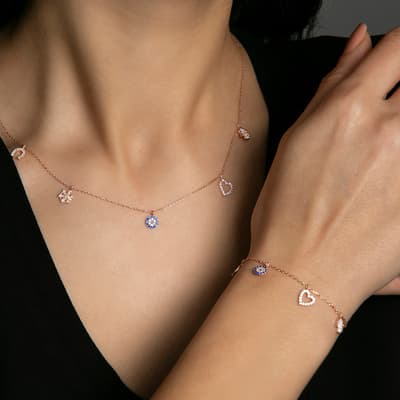Rose Gold Charm Necklace & Bracelet Set