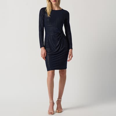 Navy and Gold Long Sleeve Fitted Dress
