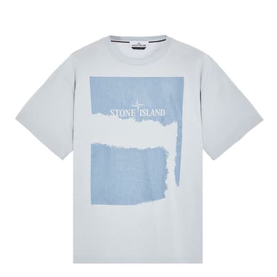 Pale Blue ′Scratch Paint Two′ Cotton T-Shirt