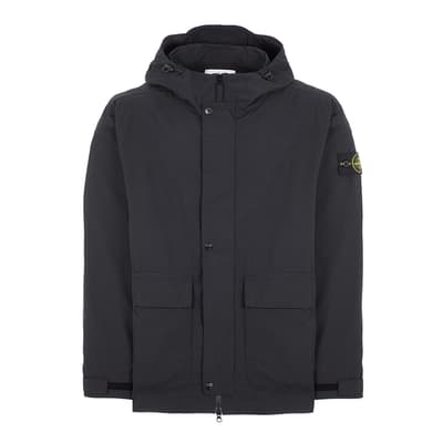 Black Micro Twill Hooded Jacket