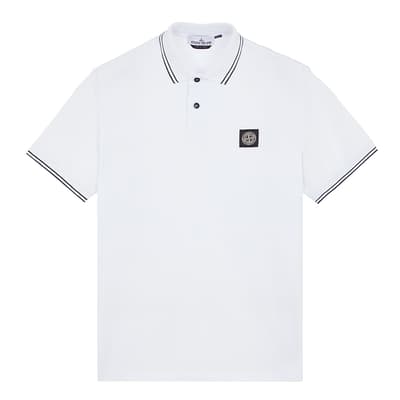 White Stretch Pique Polo Shirt