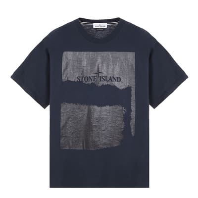 Navy ′Scratch Paint Two′ Cotton T-Shirt