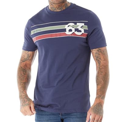 Navy Cotton Retro Print T-Shirt