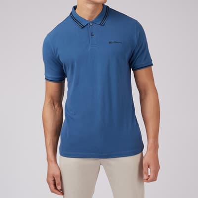 Blue Cotton Twin Tipped Polo