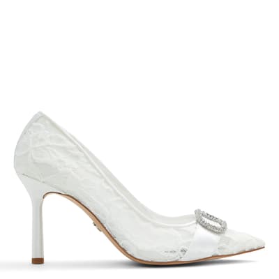 White Cavetta Lace Heeled Shoes