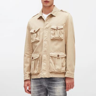 Beige Cotton Blend Field Jacket