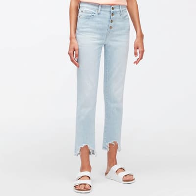 Light Blue Straight Cropped Stretch Jeans