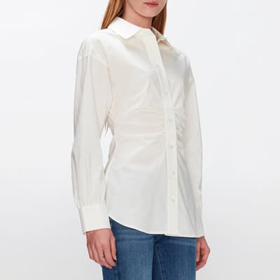 White Poplin Ruched Cotton Blend Shirt