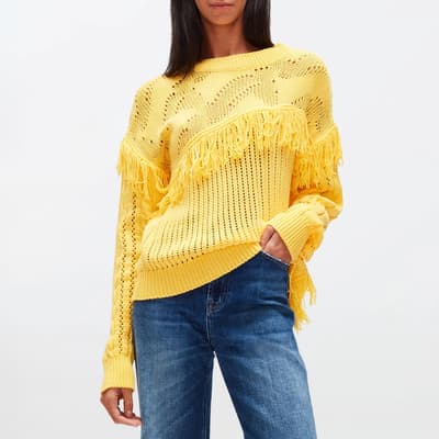 Yellow Fringed Cotton Blend Jumper