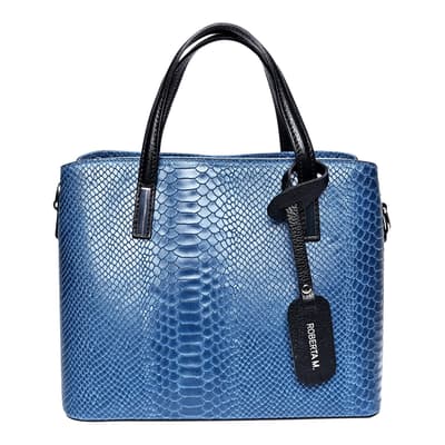 Blue Italian Leather Top Handle Bag