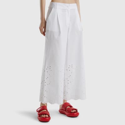 White Cut Out Cotton Trousers