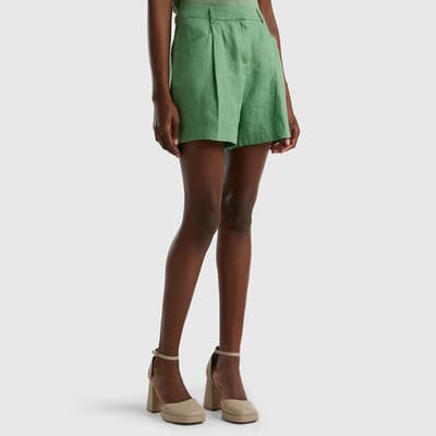 Green Relaxed Linen Shorts
