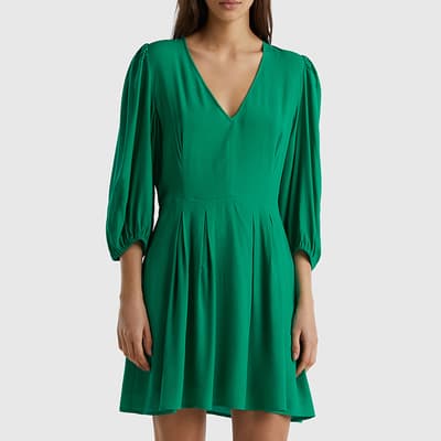 Green V Neck Mini Dress