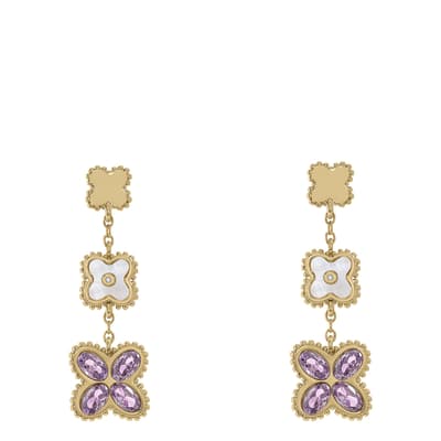 18ct Pale Gold Plated Purple Stone Drop Earrings