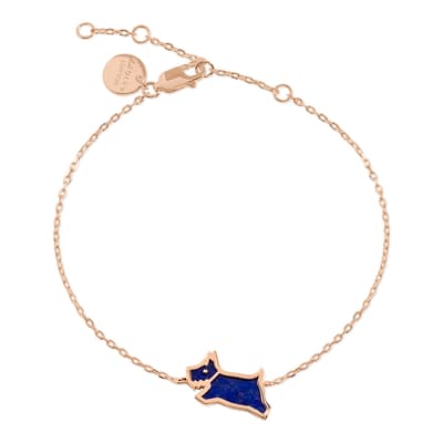 18ct Rose Gold Plated Sterling Silver Lapis Coloured Stone Jumping Dog  Bracelet