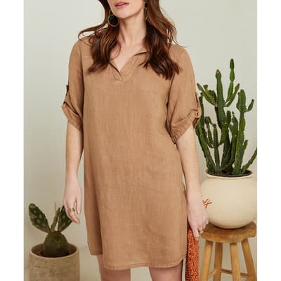 Camel Linen Shirt Dress