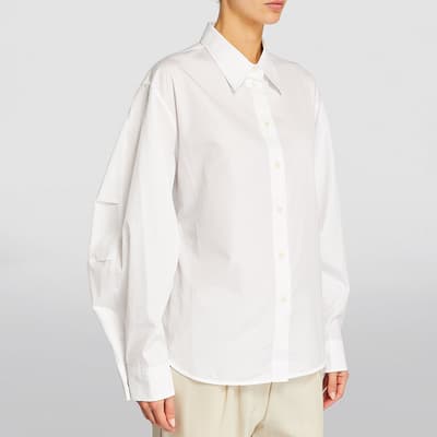 White Belted Button Cotton Shirt