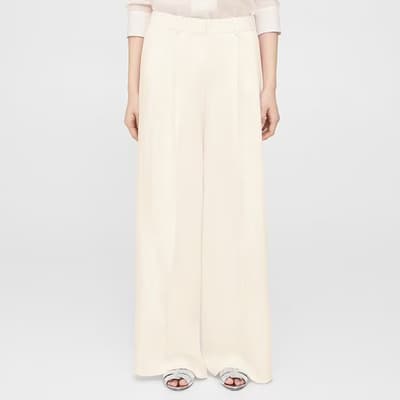 Cream Low Rise Pleated Linen Trousers