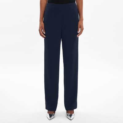 Navy Elasticated Straight Trousers