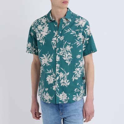 Green Floral Print Cotton Shirt
