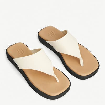 Cream Leather Flip Flop Sandals