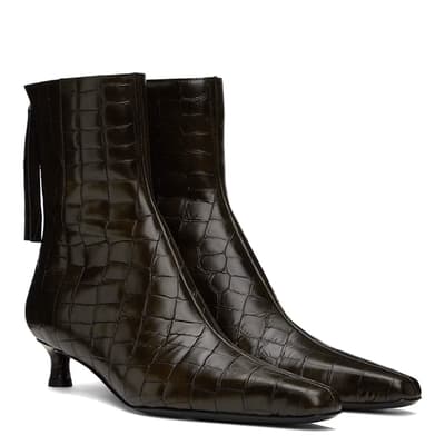 Black Faux Croc Leather Boot