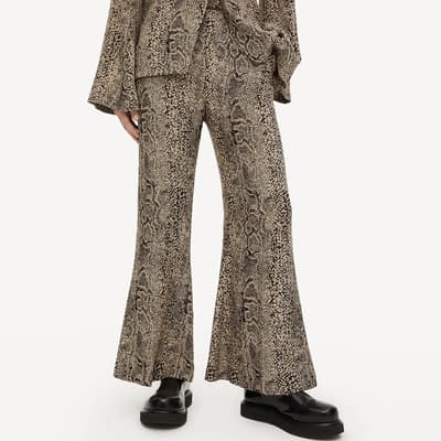 Brown Snake Effect Flared Trousers