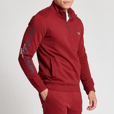 Red Half Zip Printed Cotton Sweatshirt