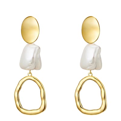 Yellow Gold Drop Pearl Earrings