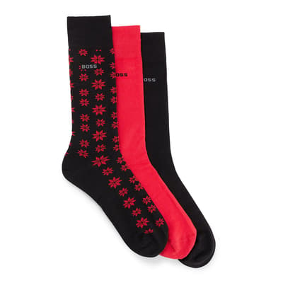 Black/Red 3-Pack Cotton Blend Socks