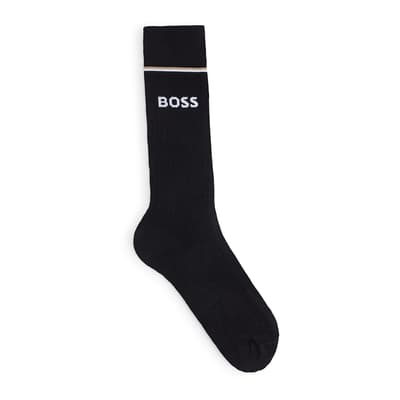 Black Ribbed Cotton Blend Socks