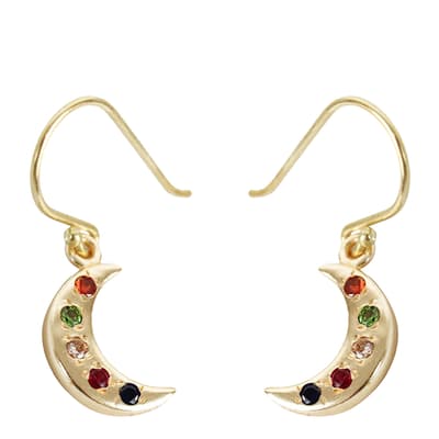Gold Moon Gem Studded Hook Earrings
