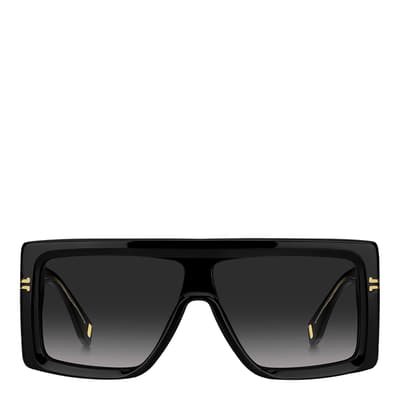 Black Crystal Rectangular Flat Top Sunglasses