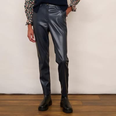 Navy Sandrine Faux Leather Trousers