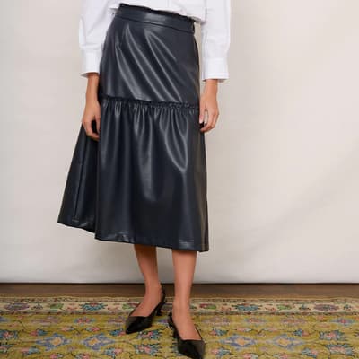 Navy Saskia Faux Leather Skirt